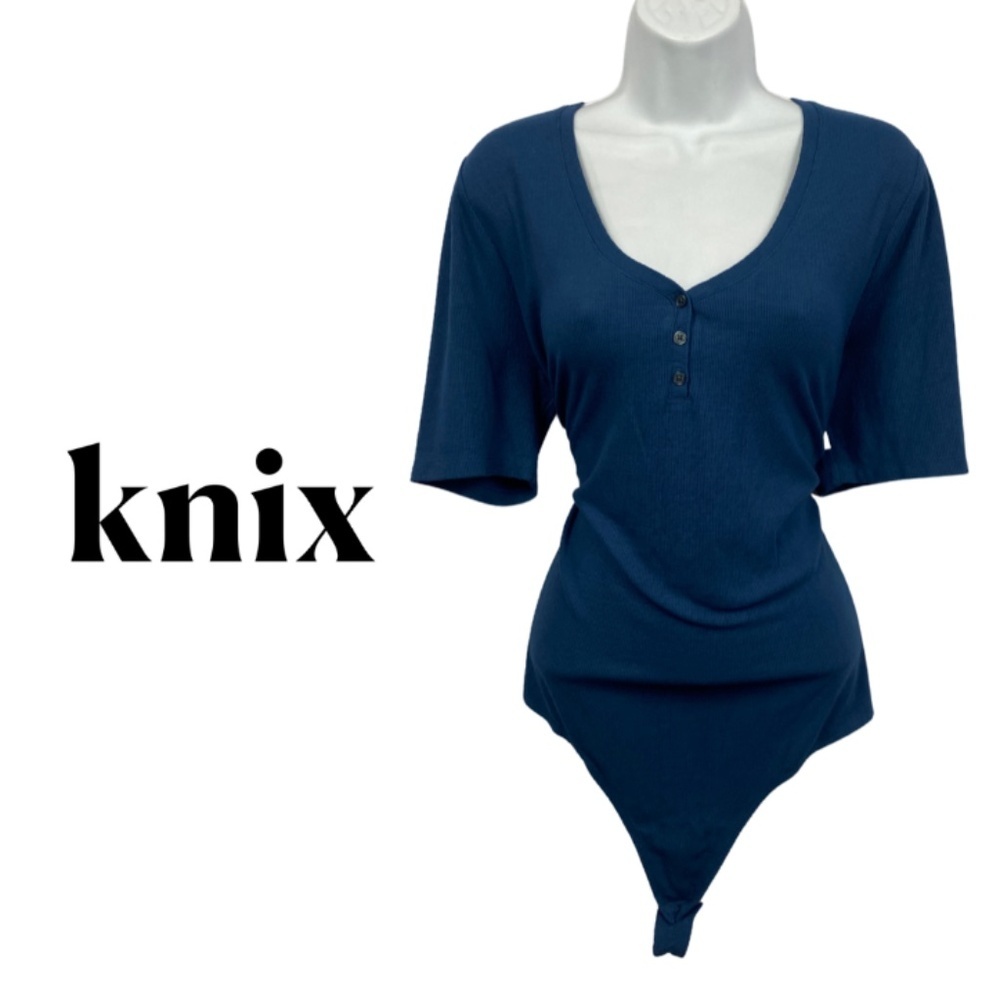 Knix NWT Ribbed Henley T-Shirt Bodysuit - Horizon Blue - Size XXL